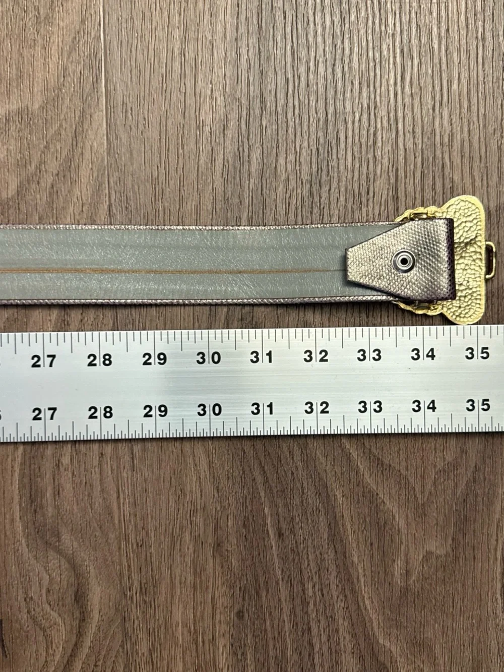 Vintage Metallic Gray alexis Kirk Belt with Gold Ornate Buckle